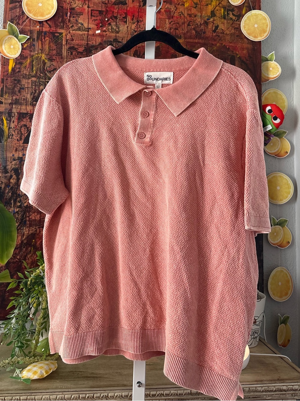No Boundaries Girls Pink Textured Polo Top